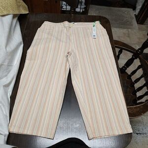 New Bill Blass Jeanswear Yellow Orange Blue Striped Capri's Women's 12 Petite